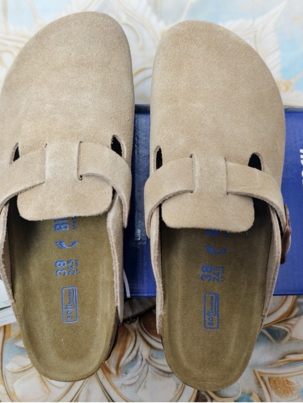 Birkenstock Suede Clog Mules in Light Taupe